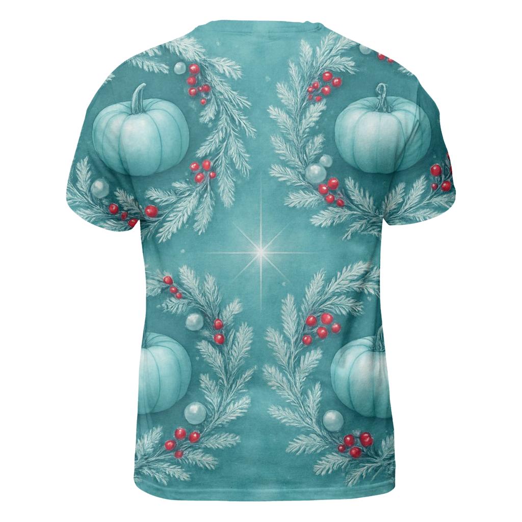 Teal Frost Pumpkin Wreath Tiles On Colored Background custom all-over print shirts