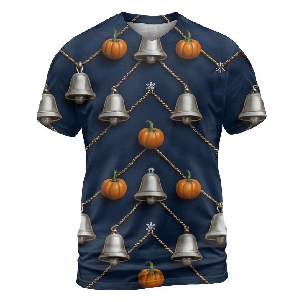 Silver Bell Pumpkin Chevron On Navy Background designer pattern shirts