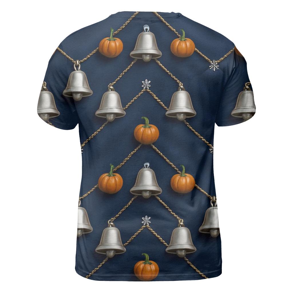 Silver Bell Pumpkin Chevron On Navy Background designer pattern shirts