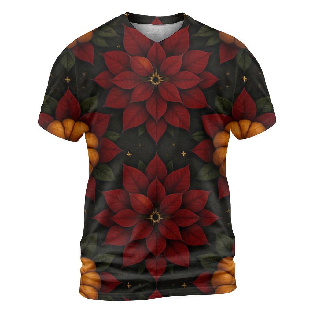 Poinsettia Pumpkin Rosette Tessellation On Charcoal Background vibrant all-over design tees