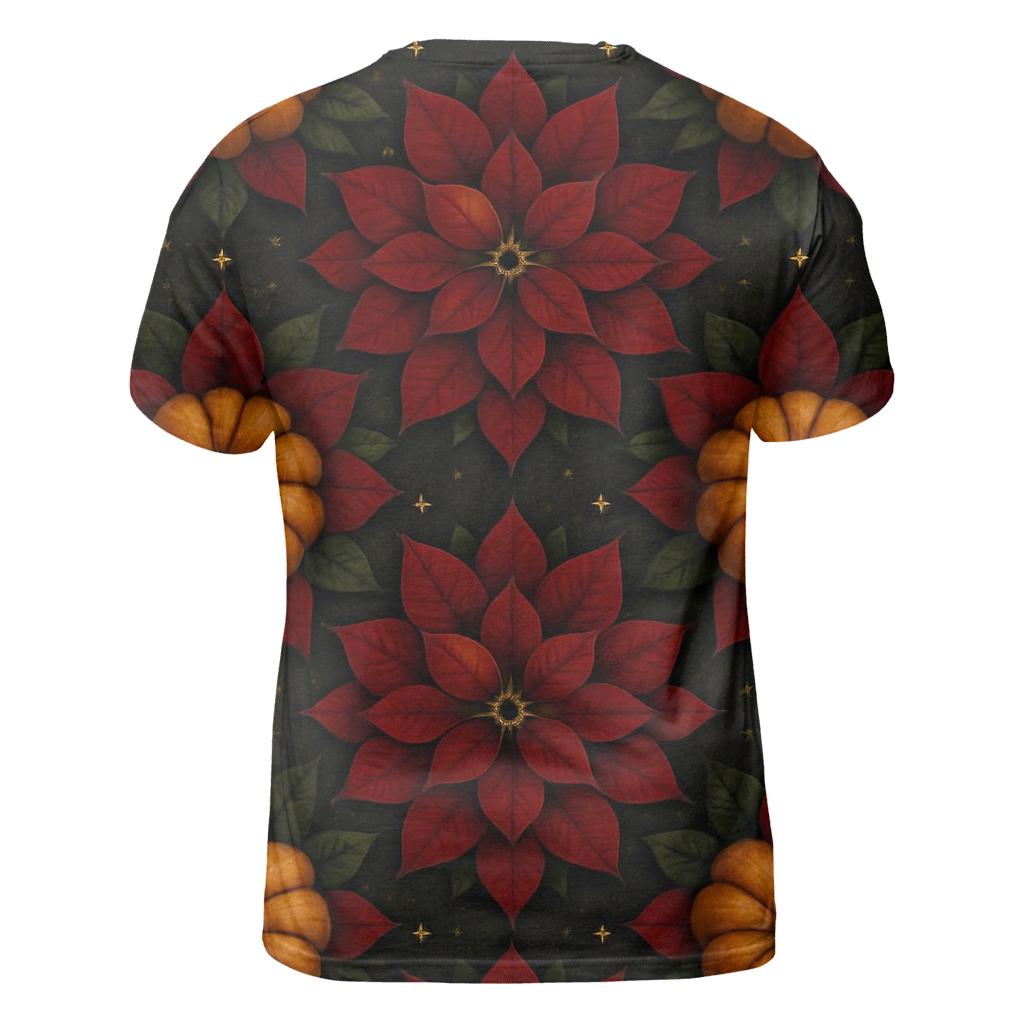 Poinsettia Pumpkin Rosette Tessellation On Charcoal Background vibrant all-over design tees
