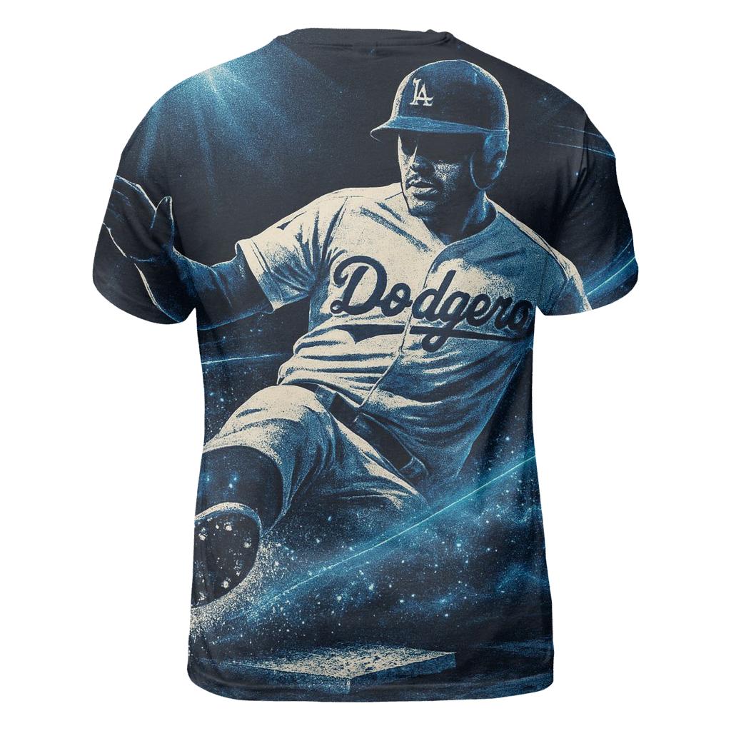 Steel Blue Slide Into Stardust artistic all-over print tops