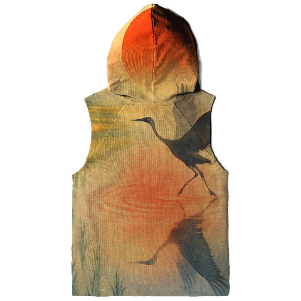 Japan Watercolor Crane Sun lightweight hoodies