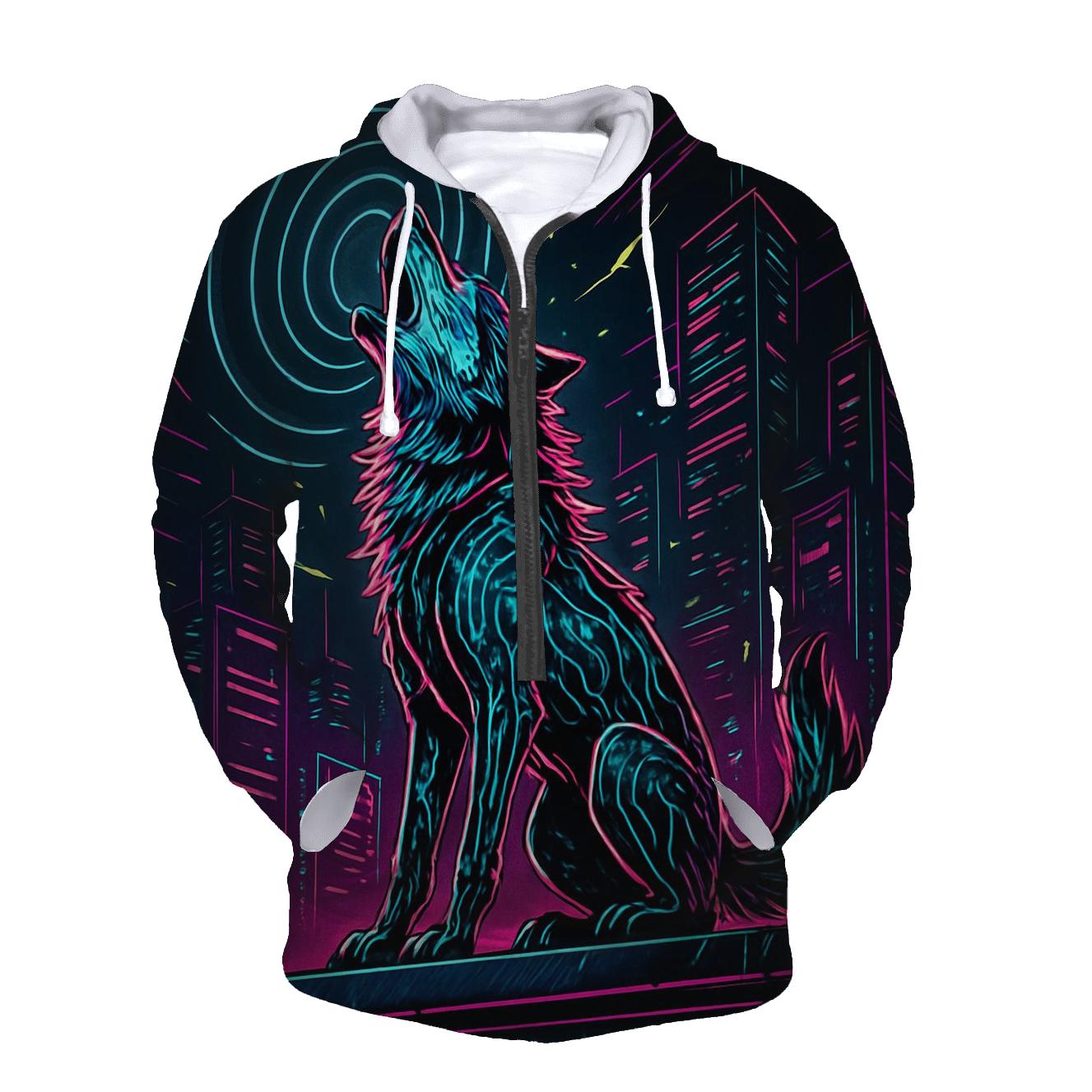 Neon Circuit Howl Alpha premium hoodies