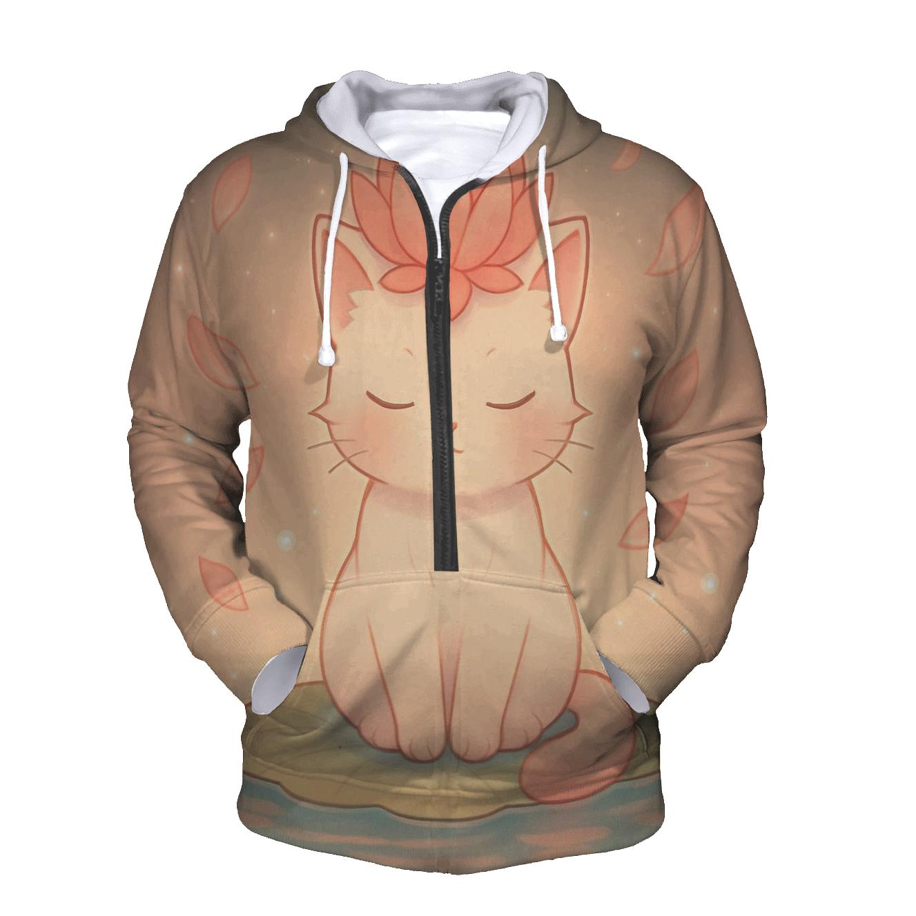 Floating Lotus Crown Cat lightweight hoodies