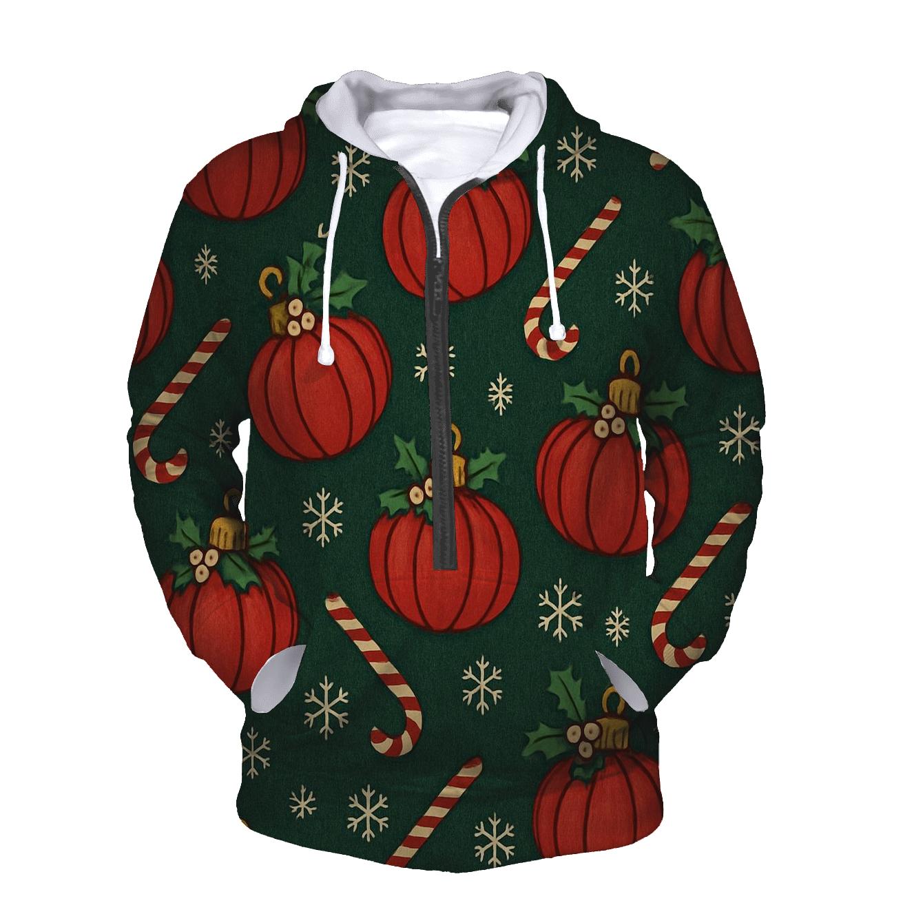 Crimson Pumpkin Ornament Lattice On Midnight Green Background embroidered hoodies
