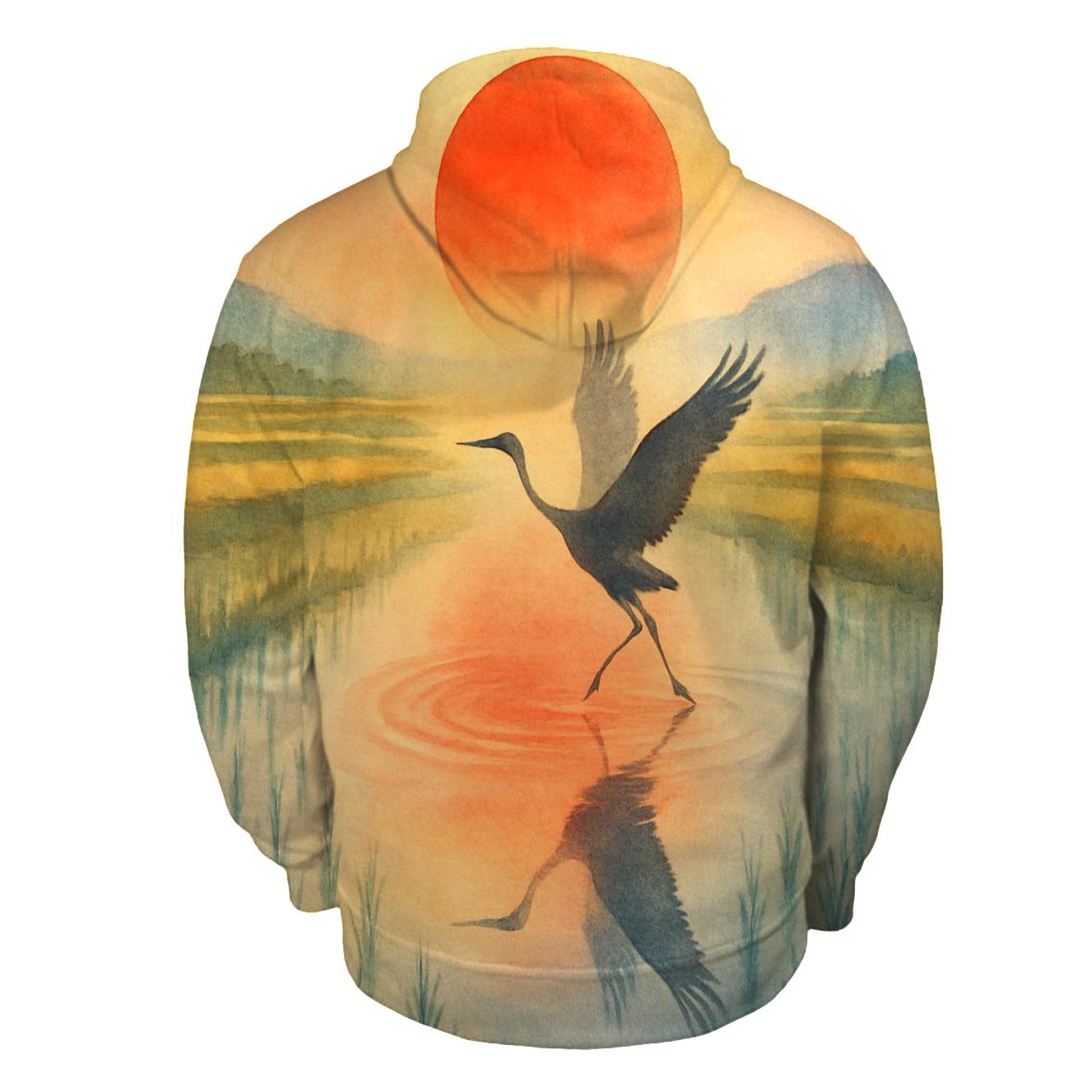Japan Watercolor Crane Sun custom hoodies