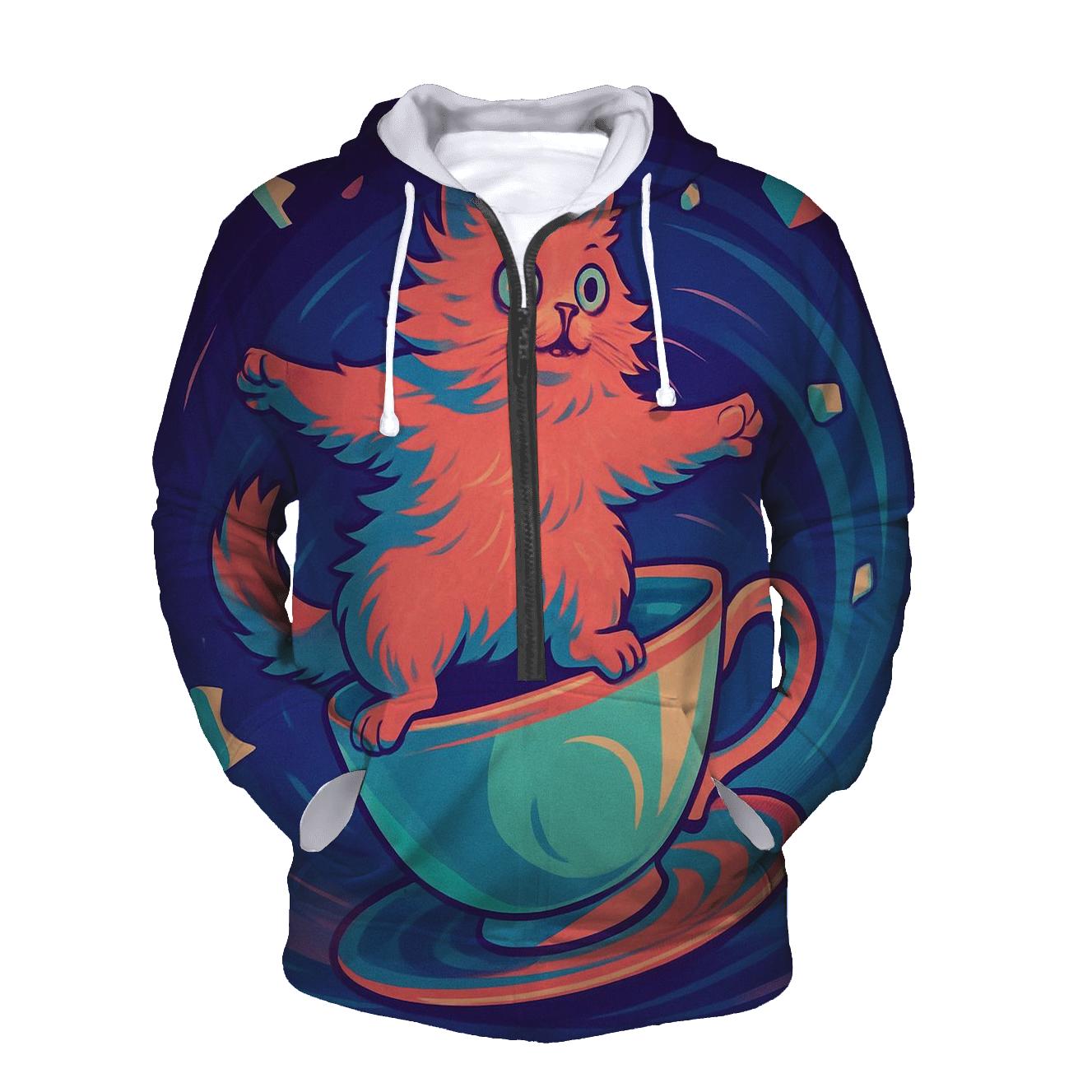 Surreal Teacup Carousel Cat printed hoodies
