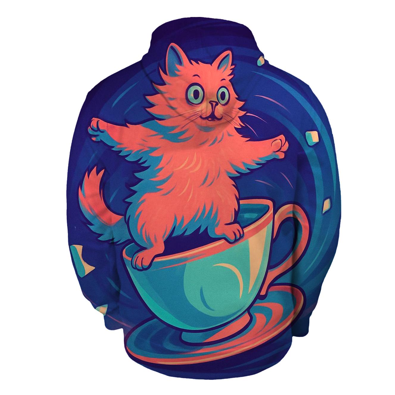 Surreal Teacup Carousel Cat printed hoodies