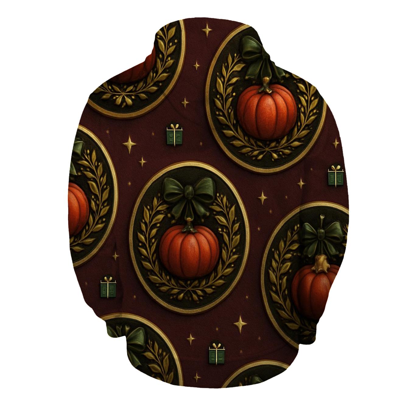 Gold Garland Pumpkin Medallions On Burgundy Background heavyweight hoodies