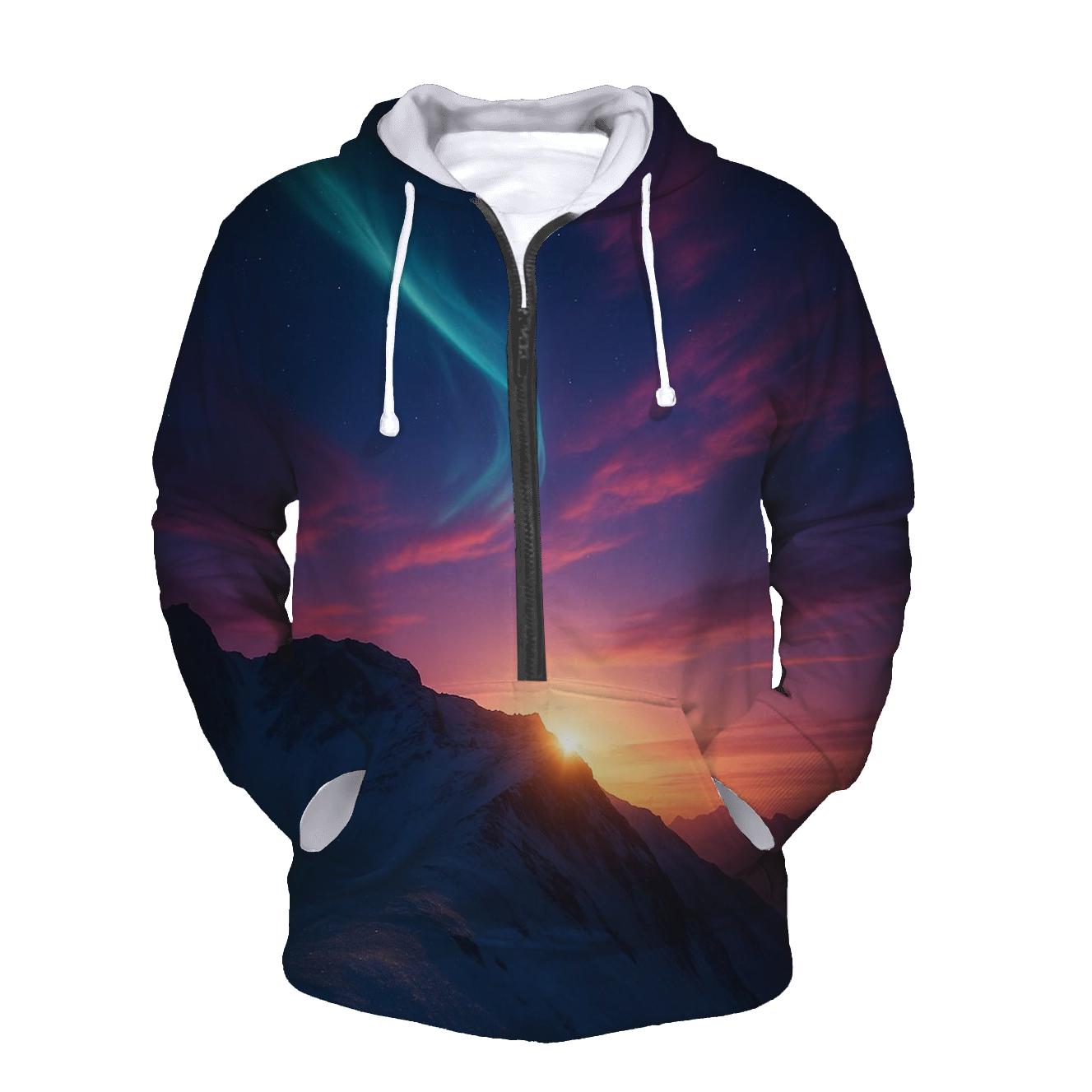 Aurora Sunset Over Snow Ridge heavyweight hoodies