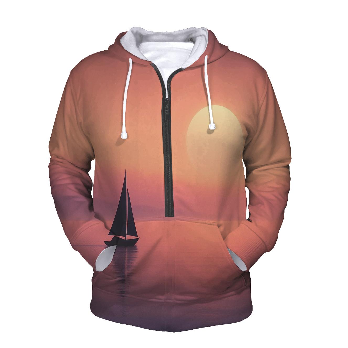 Sailboat In The Gradient Mist zip-up hoodies
