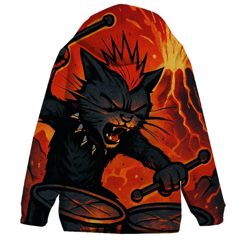 Volcanic Drummer Street Cat printed hoodies
