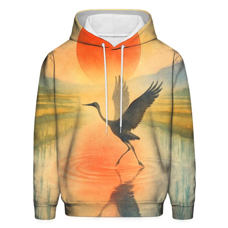 Japan Watercolor Crane Sun custom hoodies