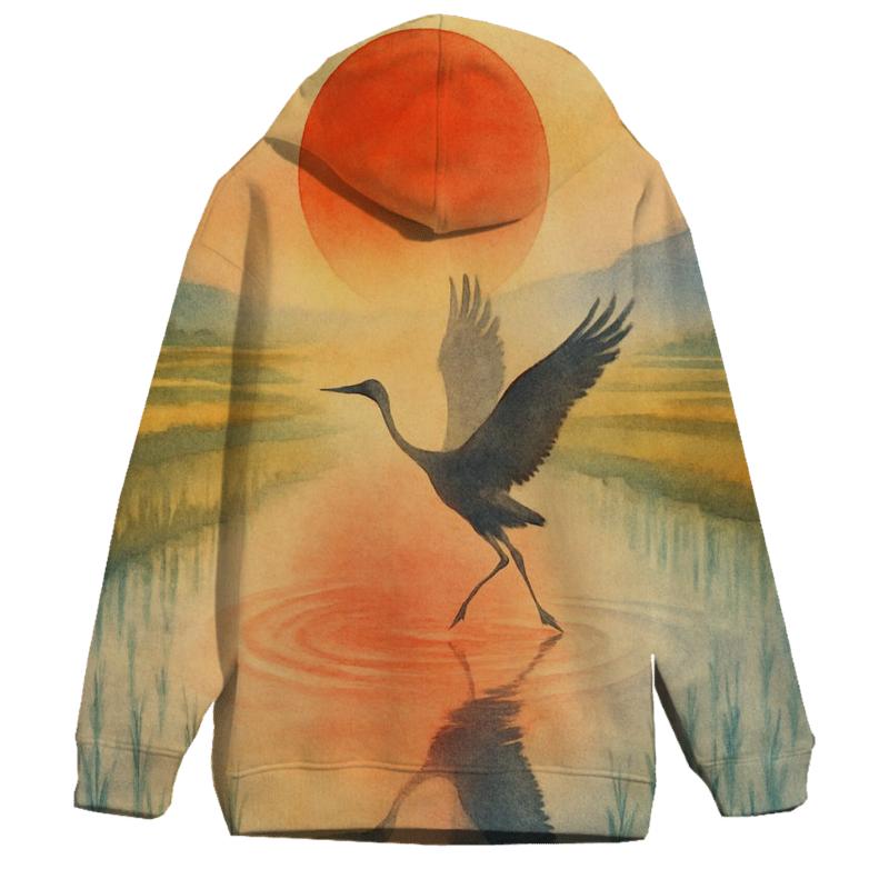 Japan Watercolor Crane Sun custom hoodies