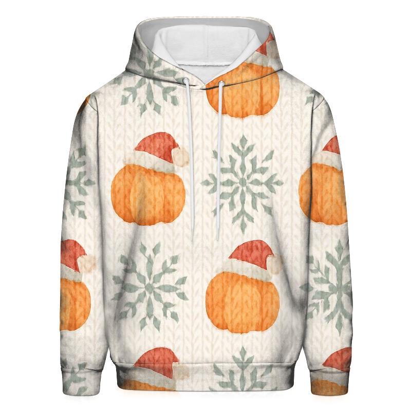 Ivory Knit Pumpkin Snowflake Grid On White Background zip-up hoodies