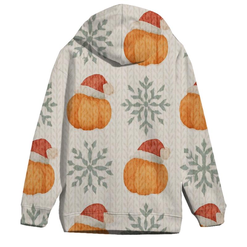 Ivory Knit Pumpkin Snowflake Grid On White Background zip-up hoodies