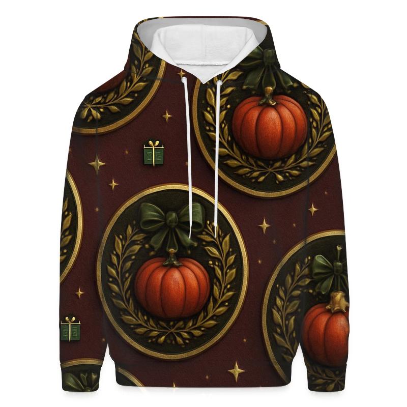 Gold Garland Pumpkin Medallions On Burgundy Background premium hoodies