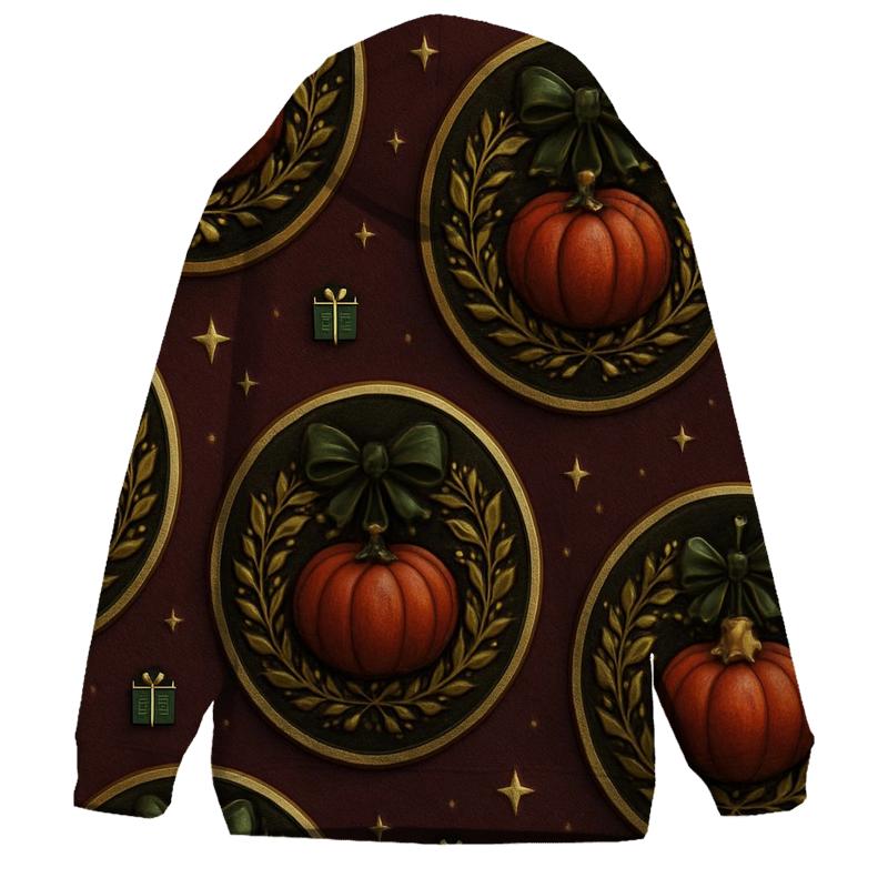 Gold Garland Pumpkin Medallions On Burgundy Background premium hoodies