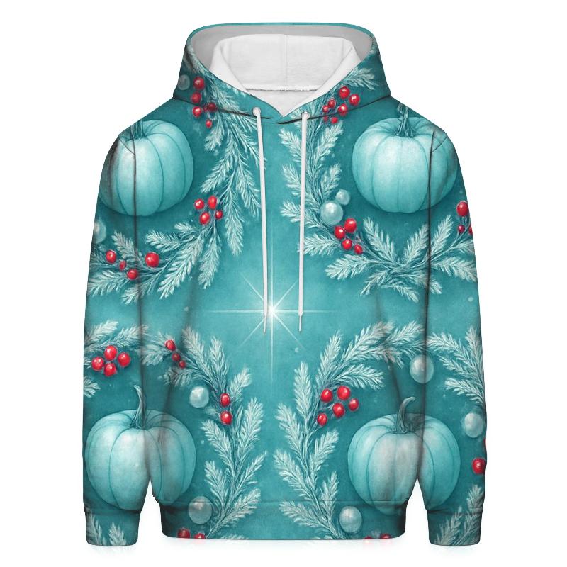 Teal Frost Pumpkin Wreath Tiles On Colored Background designer hoodies