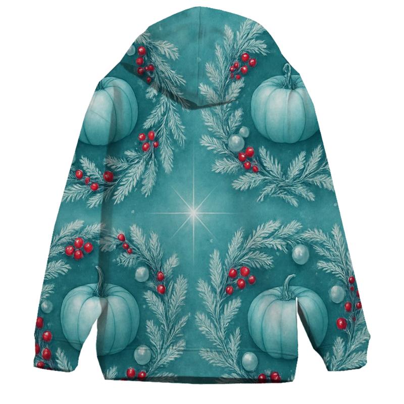 Teal Frost Pumpkin Wreath Tiles On Colored Background designer hoodies