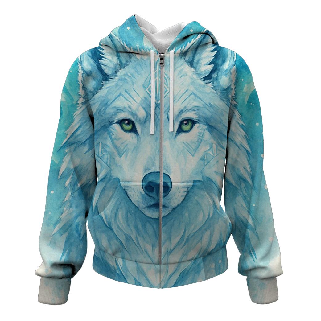 Aurora Runic Wolf Sentinel zip-up hoodies