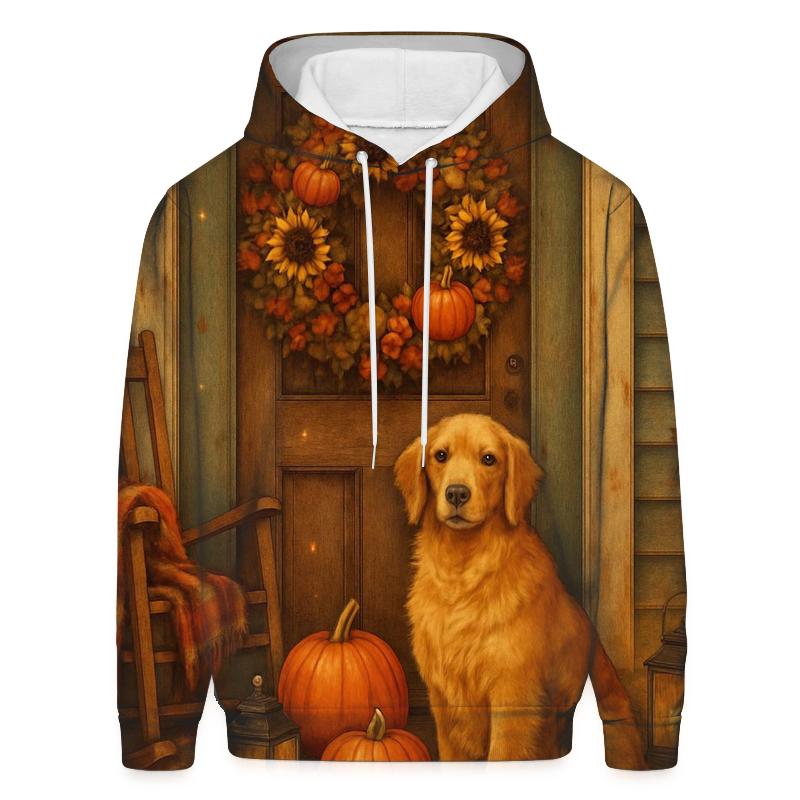 Harvest Wreath Porch Welcome Scene printed hoodies