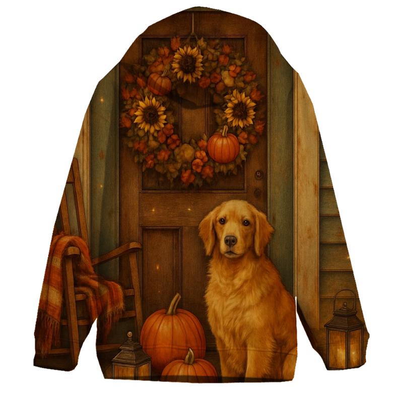 Harvest Wreath Porch Welcome Scene printed hoodies