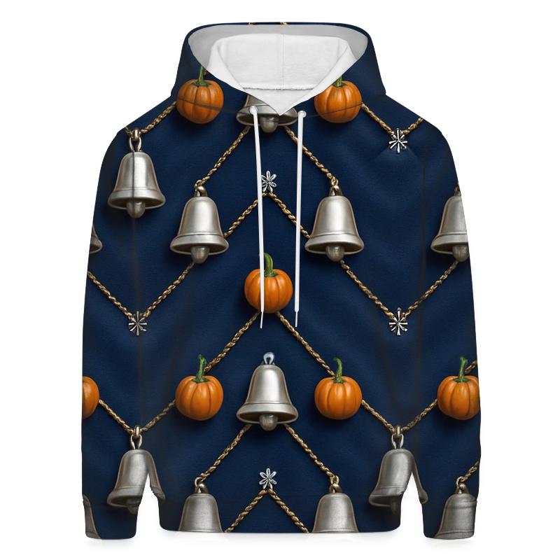 Silver Bell Pumpkin Chevron On Navy Background zip-up hoodies