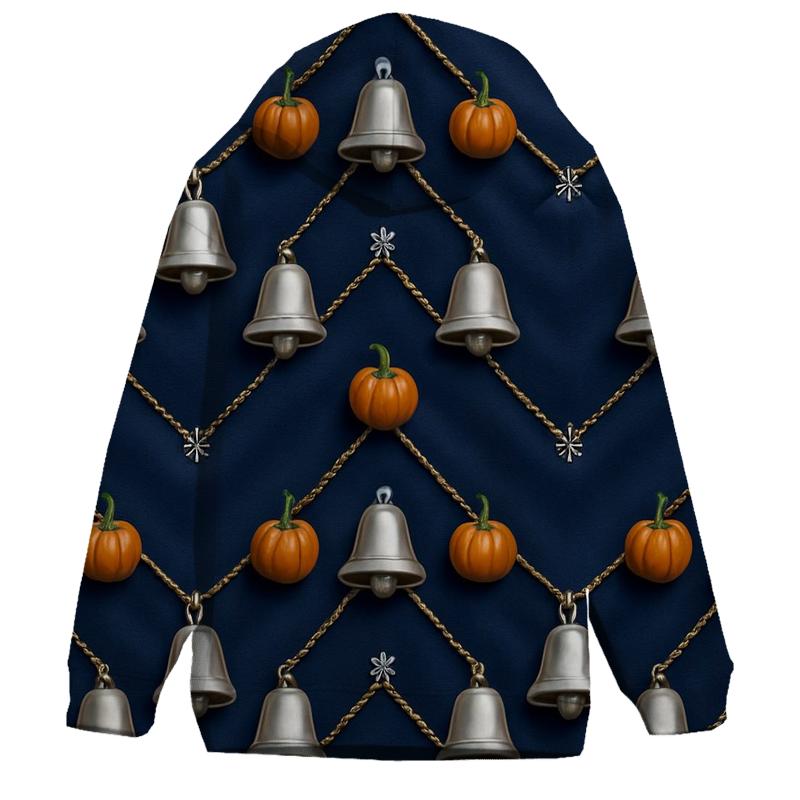Silver Bell Pumpkin Chevron On Navy Background zip-up hoodies