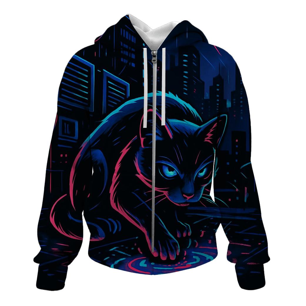 Neon Alley Circuit Cat premium hoodies