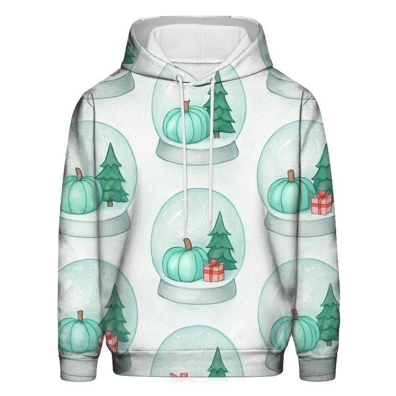 Mint Snow Globe Pumpkins On Light Gray Background pullover hoodies