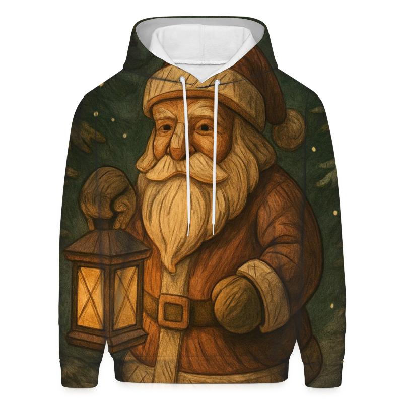 Vintage Wood Carved Lantern Santa hoodies fashion
