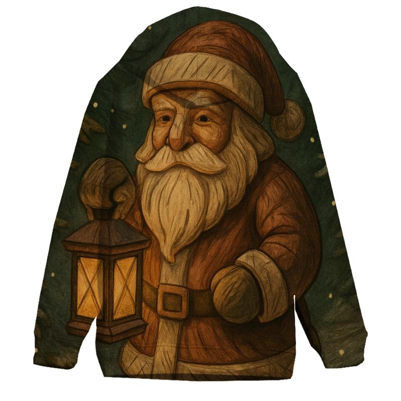 Vintage Wood Carved Lantern Santa hoodies fashion
