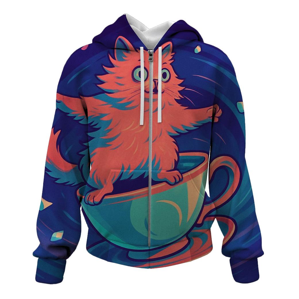Surreal Teacup Carousel Cat heavyweight hoodies