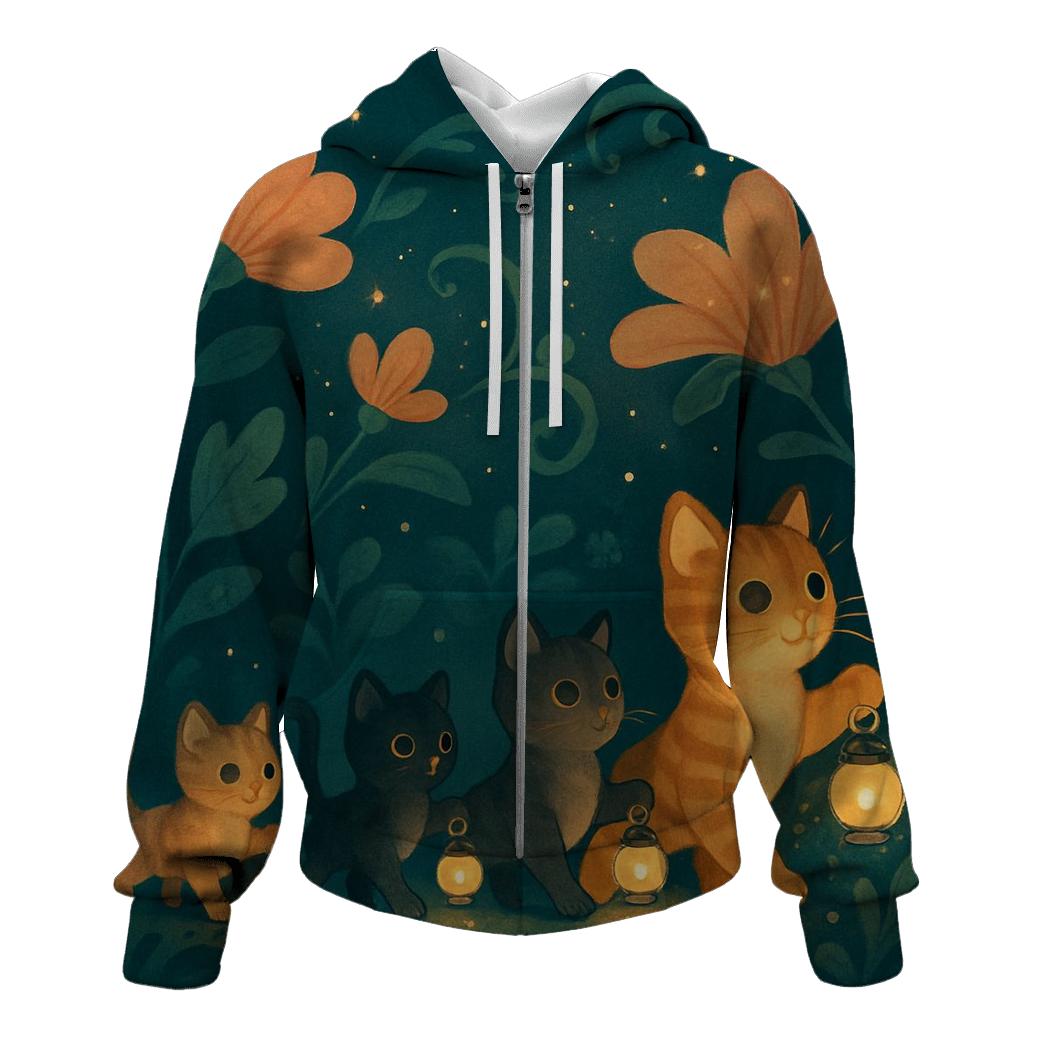 Lantern Garden Cat Parade printed hoodies