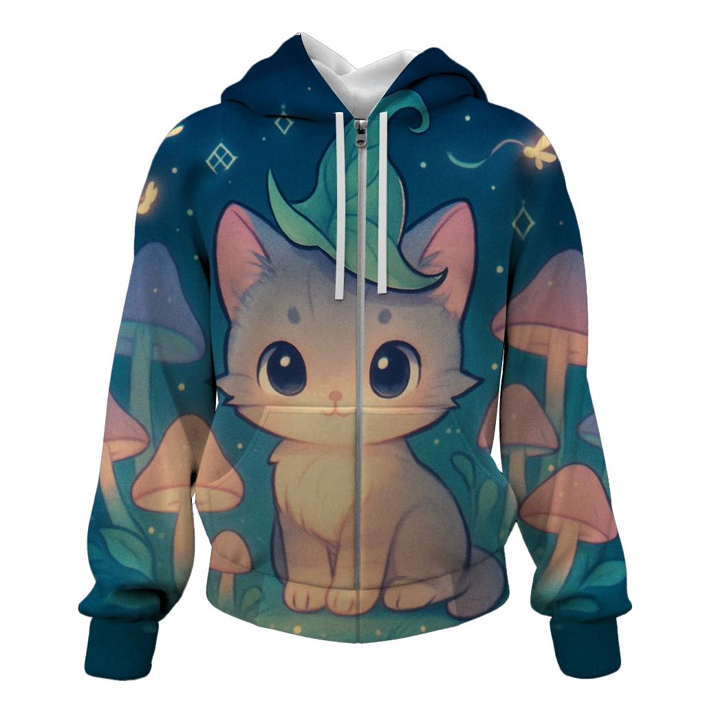 Mushroom Meadow Spell Cat embroidered hoodies