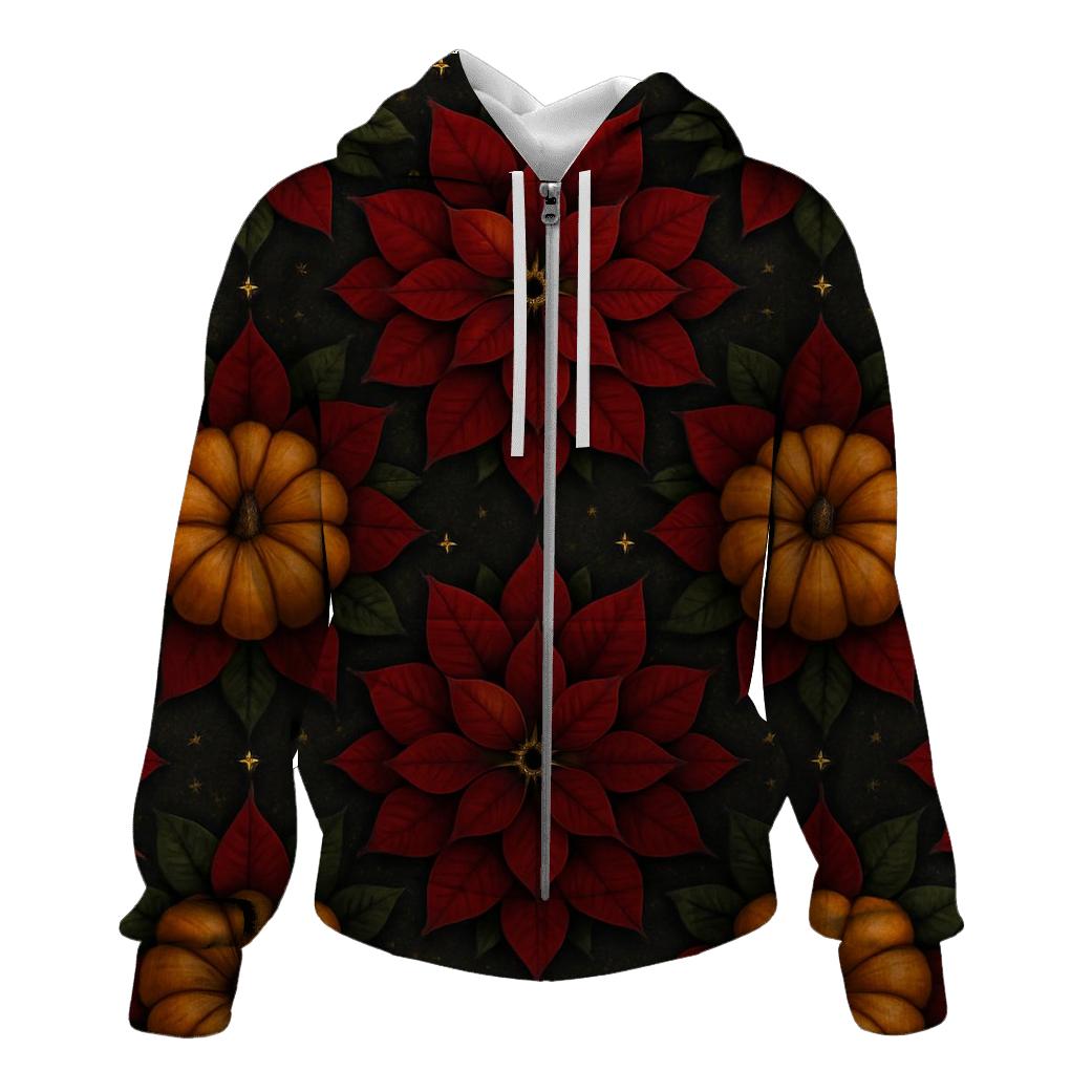 Poinsettia Pumpkin Rosette Tessellation On Charcoal Background hoodie trends