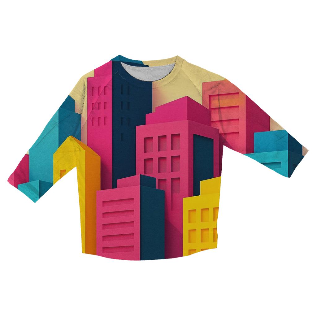 Prismatic Paper Cut Cityscape fashion 3/4 sleeve shirts