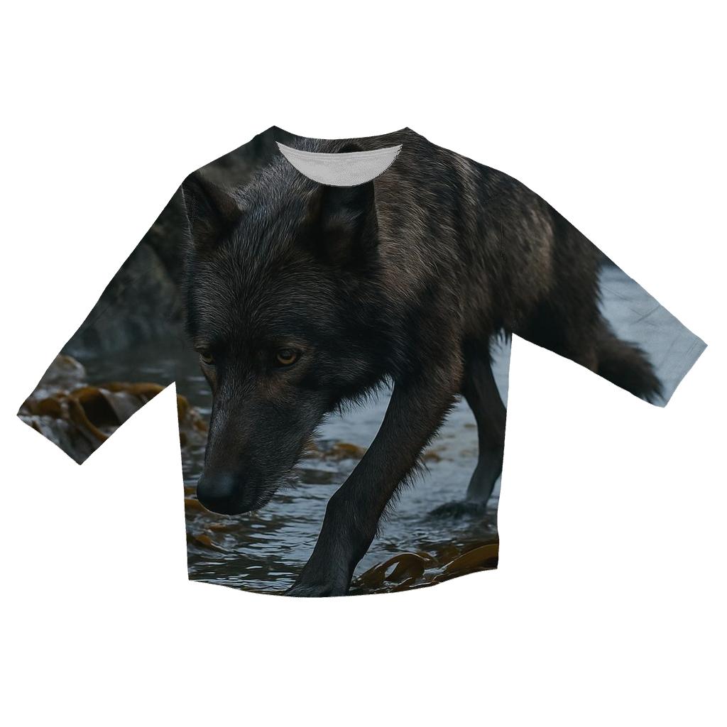 Coastal Wolf Crossing The Kelp Line At Low Tide cotton quarter sleeve shirts