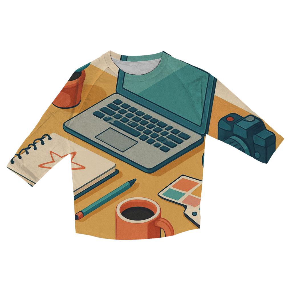 Playful Isometric Studio Workspace printed three quarter sleeve shirts