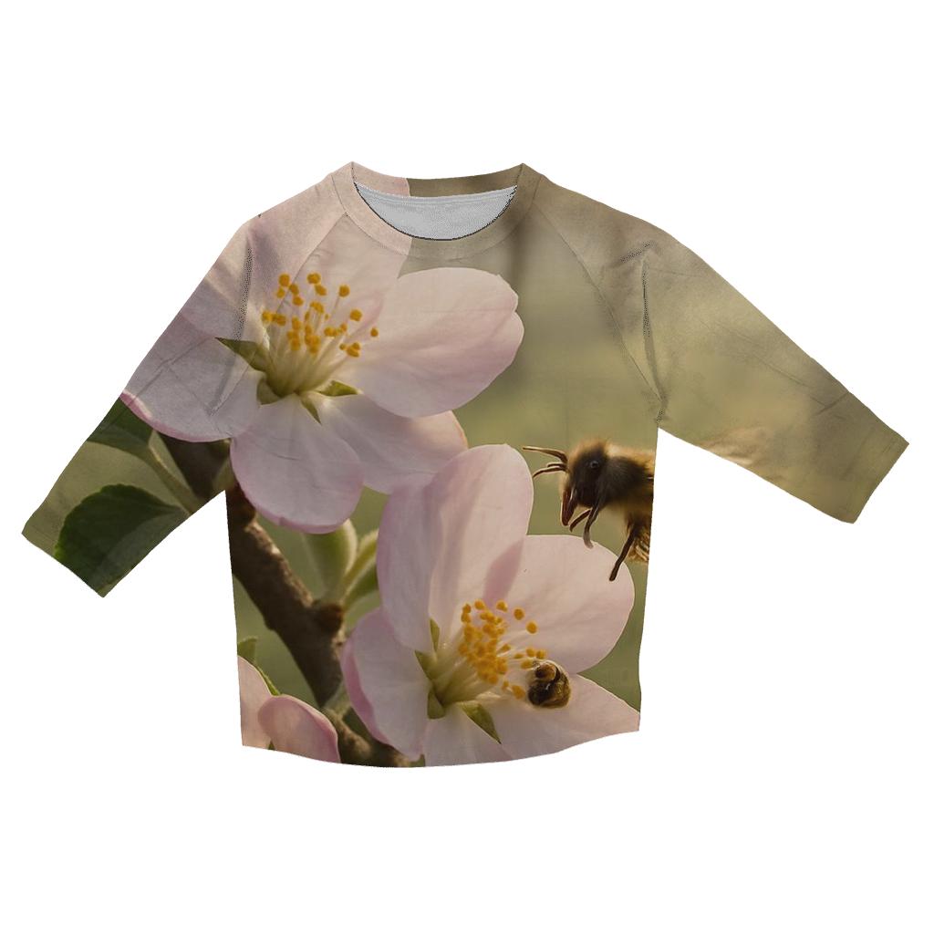 Spring Orchard Apple Blossom With Bee Wing Motion Blur designer 3/4 sleeve blouses