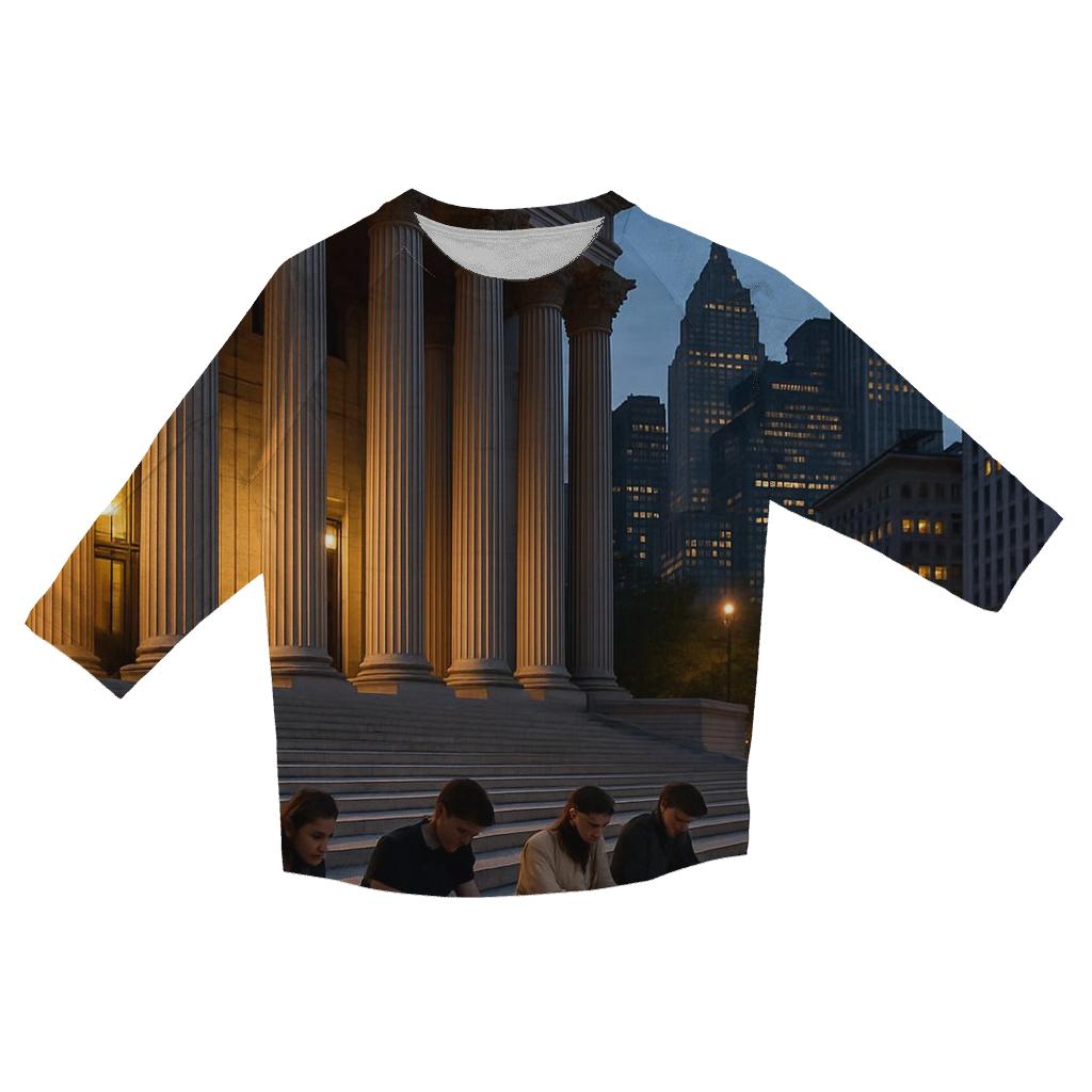 Civic Nightscape From Foley Square With Courthouse Columns printed three quarter sleeve shirts