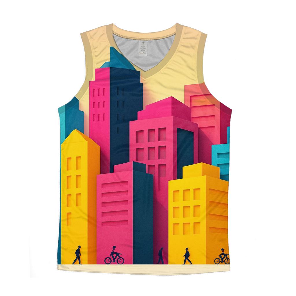 Prismatic Paper Cut Cityscape trendy fitted tank tops