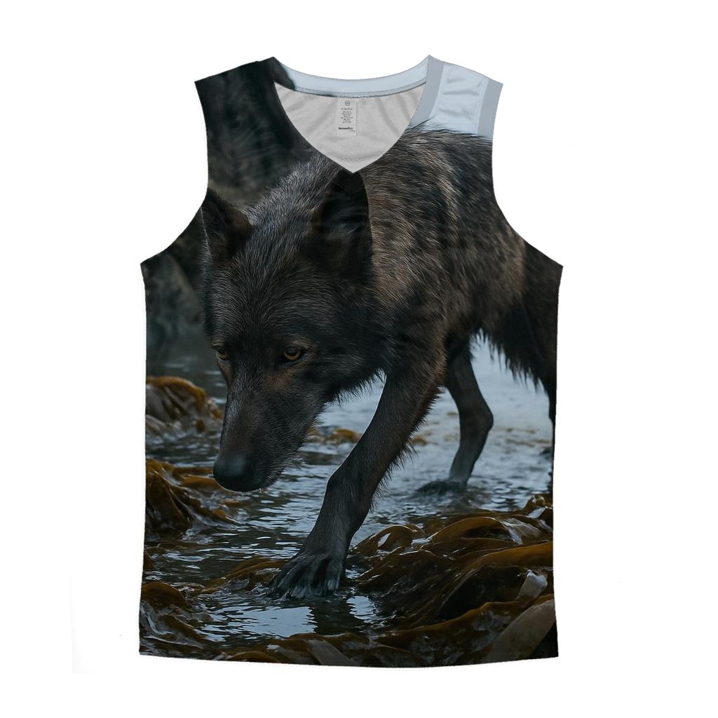 Coastal Wolf Crossing The Kelp Line At Low Tide sports performance tank tops