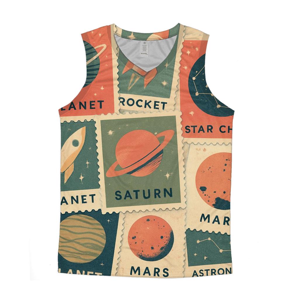 Vintage Space Postage Collage casual summer tank tops