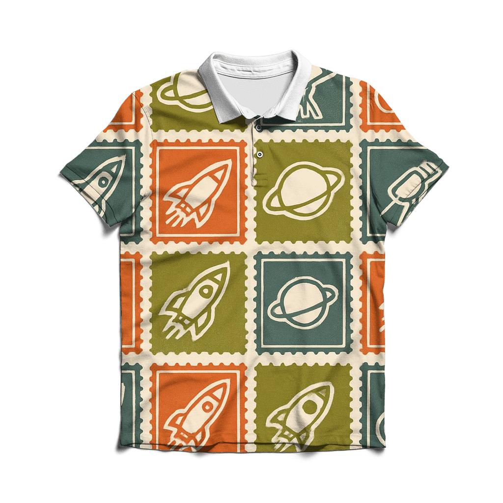 Seventies Space Postal Stamps classic pique polos