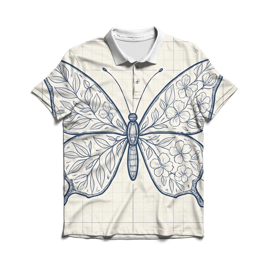 Botanical Blueprint Butterfly personalized polo shirts