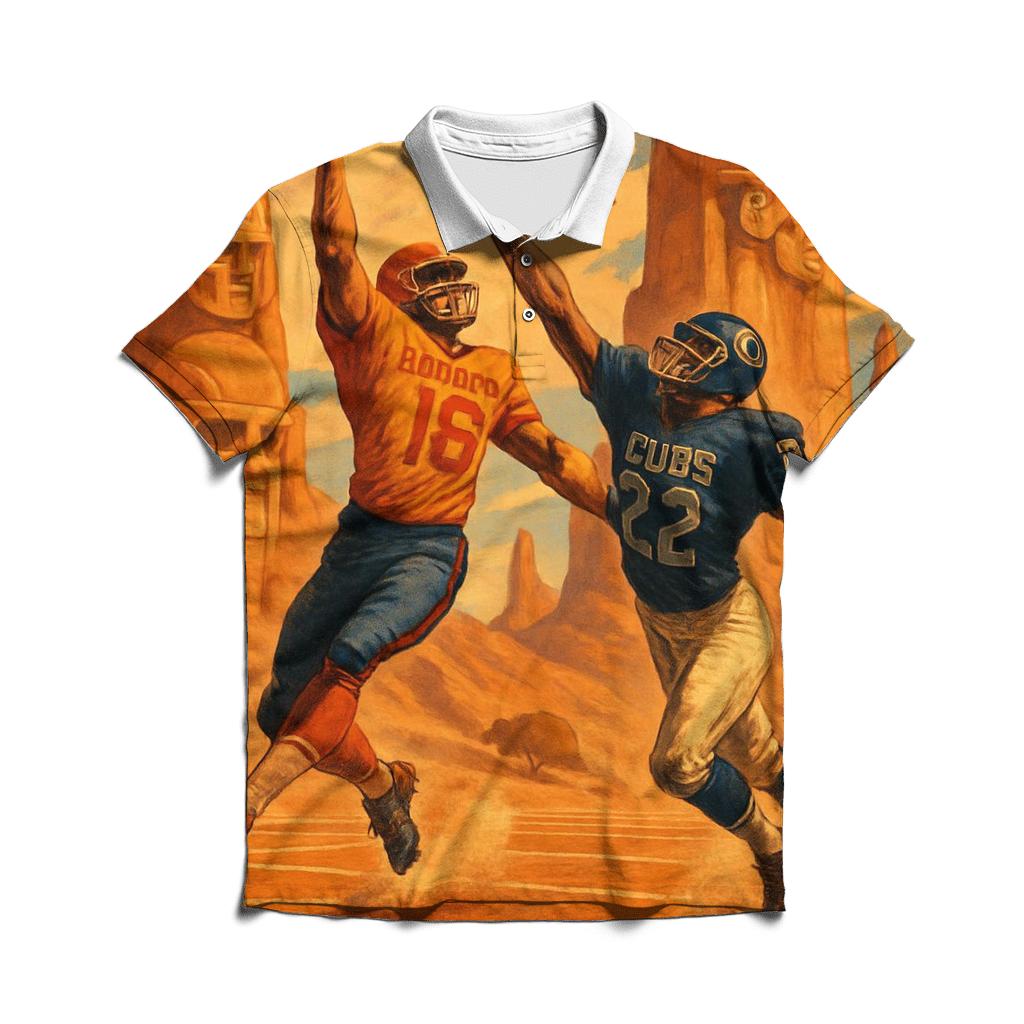 Sunset Canyon Field With Totem Helmets premium cotton polo shirts