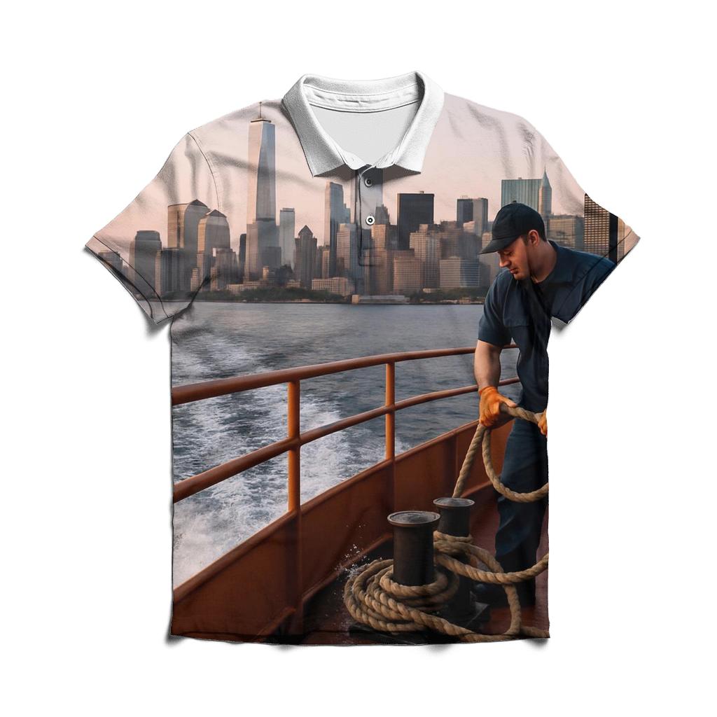 Ferry Wake Lines At First Light Near Battery Park branded logo polo shirts